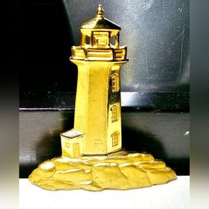 90s JJ Gold lighthouse brooch, Nautical, seashore, coast